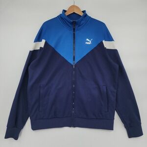 Vtg Puma Track Jacket XL Mens Blue White Colorblock Full Zip Sports Streetwear
